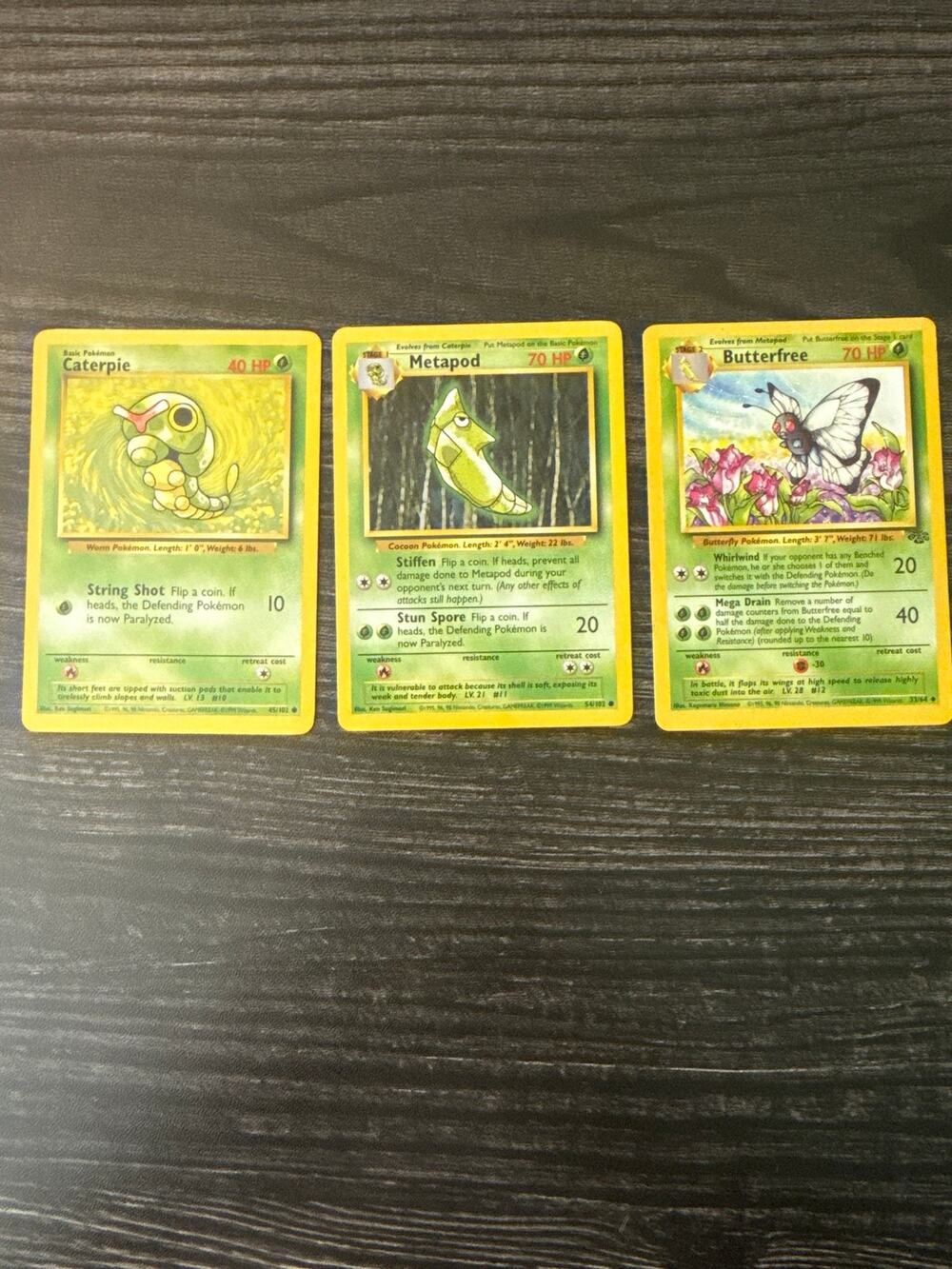 Vintage Pokémon Card Evolution Lot - Caterpie, Metapod, Butterfree WOTC + FREE